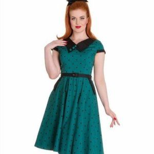 Hell Bunny Vixen Brooke Green Retro Polka Dot Dress, XS